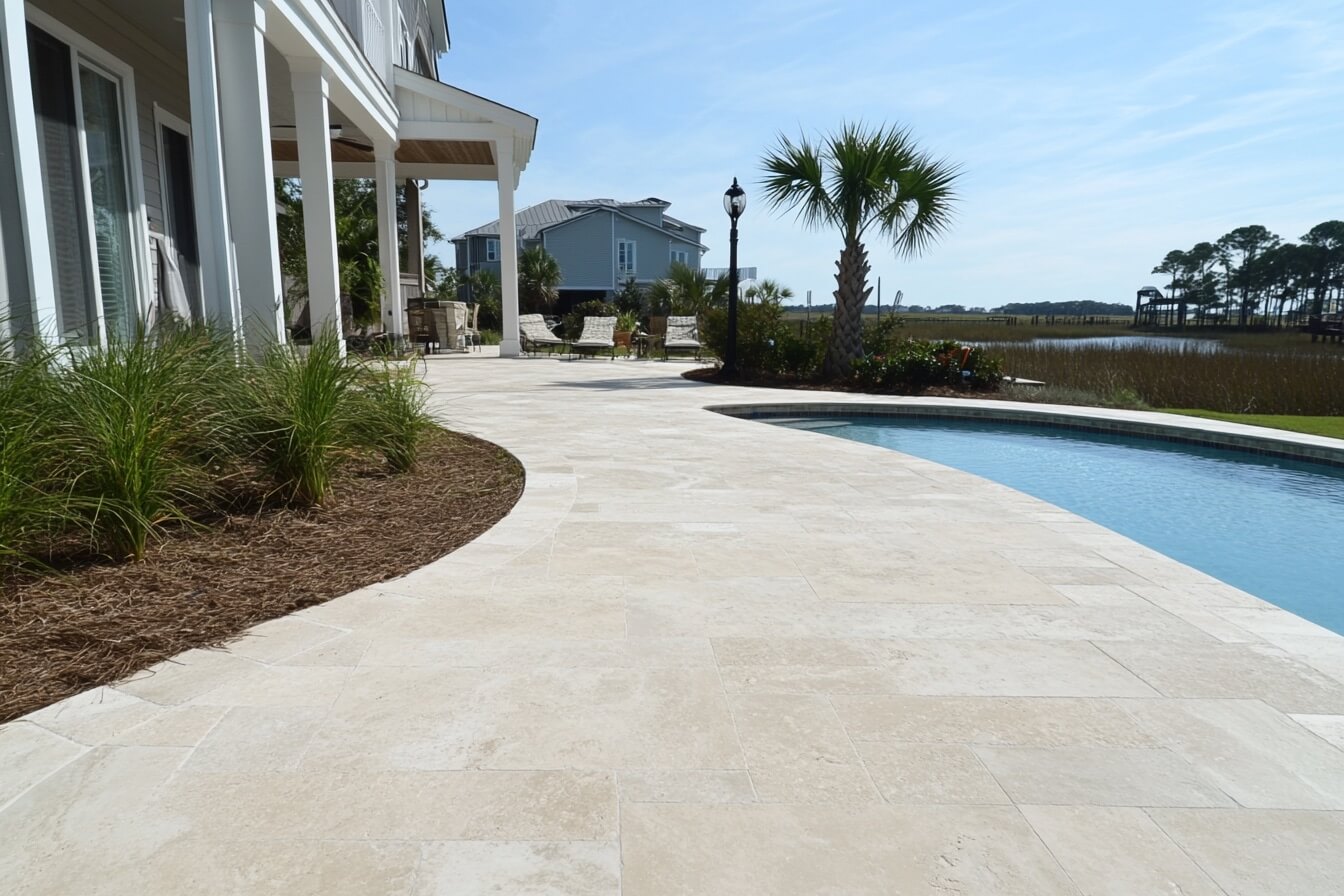 travertine pool paving